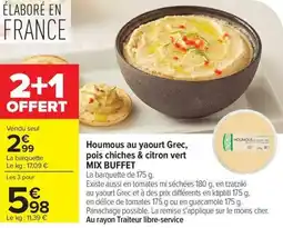 Carrefour Houmous au yaourt grec pois chiches & citron vert mix buffet offre