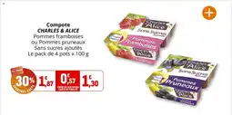 Coccinelle Express CHARLES & ALICE Compote Pommes framboises ou Pommes pruneaux Sans sucres ajoutés offre