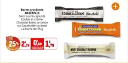 Coccinelle Express BAREBELLS Barre protéinée Sans sucres ajoutés Cookie et crème, Chocolat blanc amande ou Cacahuète caramel offre