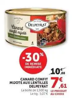 Hyper U CANARD CONFIT MIJOTE AUX LENTILLES DELPEYRAT offre