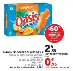 Hyper U Bâtonnets Sorbet Glaces Oasis offre
