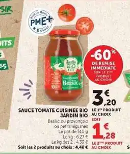Hyper U SAUCE TOMATE CUISINEE BIO JARDIN BIO offre