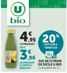 Hyper U Jus de citron de Sicile U Bio offre