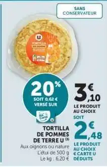 Hyper U TORTILLA DE POMMES DE TERRE U offre