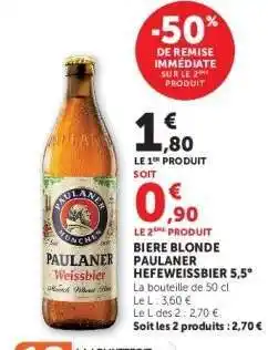 Hyper U BIERE BLONDE PAULANER HEFEWEISSBIER 5,5° offre