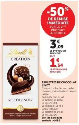 Hyper U TABLETTES DE CHOCOLAT LINDT offre