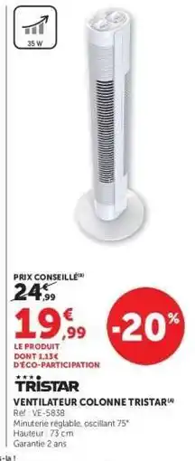 Hyper U TRISTAR VENTILATEUR COLONNE TRISTAR offre