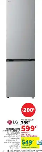 Hyper U Réfrigérateur Combiné LG 375 L offre