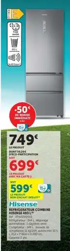 Hyper U Hisense Réfrigérateur Combiné RB434N4BF3 offre