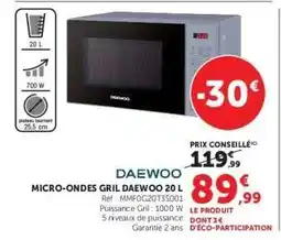 Hyper U MICRO-ONDES GRIL DAEWOO 20 L offre