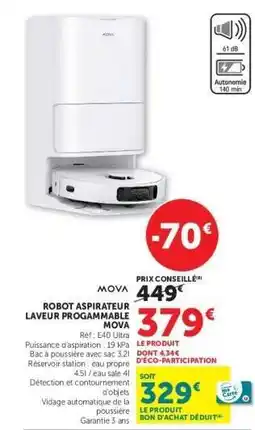 Hyper U Robot Aspirateur Laveur Programmable MOVA offre