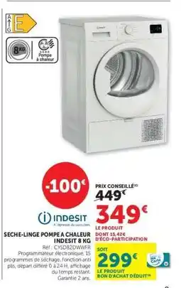 Hyper U Sèche-linge pompe à chaleur Indesit 8 kg offre