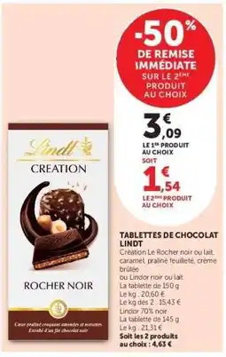 Super U TABLETTES DE CHOCOLAT LINDT offre