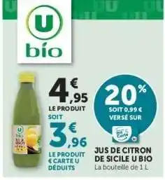 Super U Jus de citron de Sicile U Bio offre