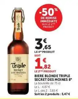 Super U Biere Blonde Triple Secret Des Moines 8° offre