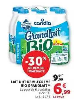 Super U LAIT UHT DEMI-ECREME BIO GRANDLAIT offre