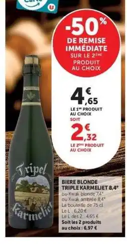 Super U Bière Blonde Triple Karmeliet 8,4° offre