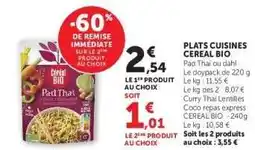 Super U PLATS CUISINES CEREAL BIO offre