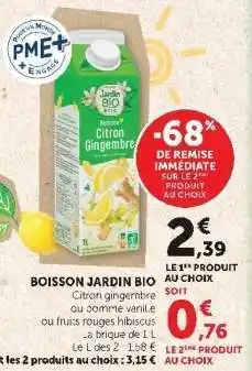 Super U BOISSON JARDIN BIO offre