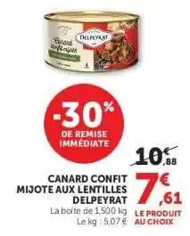 Super U CANARD CONFIT MIJOTE AUX LENTILLES DELPEYRAT offre