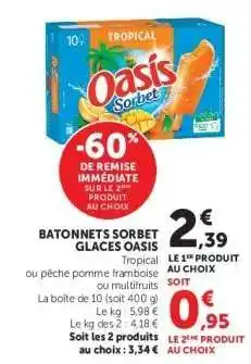 Super U Bâtonnets Sorbet Glaces Oasis offre