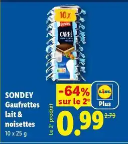 Lidl SONDEY Gaufrettes lait & noisettes offre