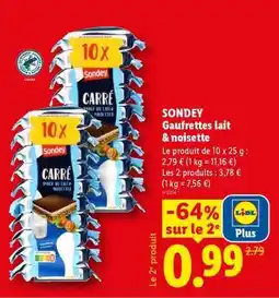 Lidl SONDEY Gaufrettes lait & noisette offre