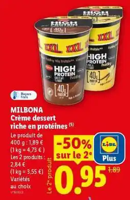 Lidl MILBONA Crème dessert riche en protéines offre