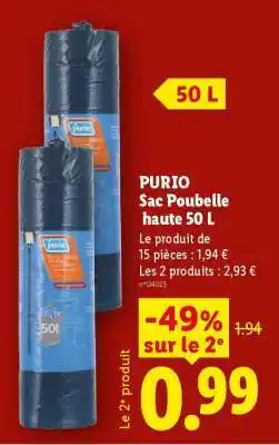 Lidl Purio sac poubelle haute 50 L offre