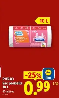 Lidl PURIO Sac poubelle 10 L offre