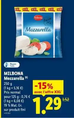 Lidl MILBONA Mozzarella offre