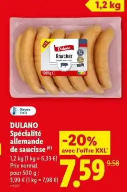 Lidl DULANO Spécialité allemande de saucisse offre