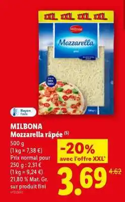 Lidl Milbona Mozzarella râpée offre