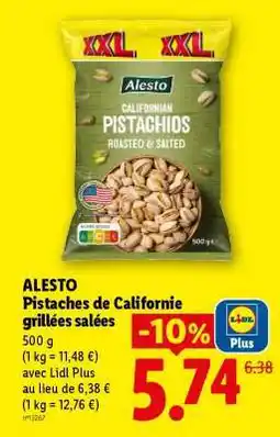 Lidl ALESTO Pistaches de Californie grillées salées offre
