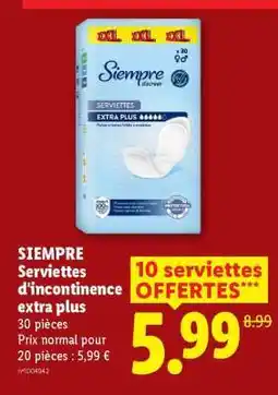 Lidl SIEMPRE Serviettes d'incontinence extra plus offre