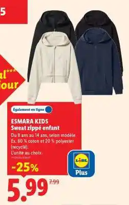 Lidl ESMARA KIDS Sweat zippé enfant offre