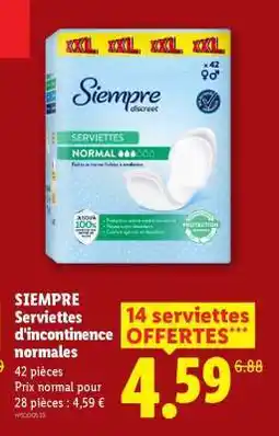 Lidl SIEMPRE Serviettes d'incontinence normales offre
