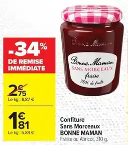 Carrefour Confiture sans morceaux bonne maman offre