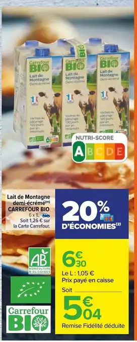 Carrefour Market Lait de Montagne demi-écrémé offre