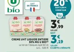 U Express Creme uht liquide entiere 30% mg u bio offre