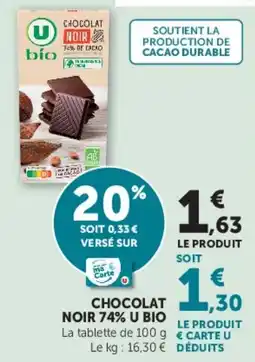U Express Chocolat noir 74% u bio offre