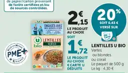 U Express Lentilles u bio offre