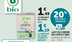 U Express Lait ou creme de coco u bio offre