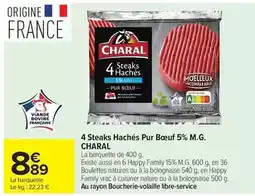Carrefour Drive Charal - 4 steaks hachés pur boeuf 5% m.g offre