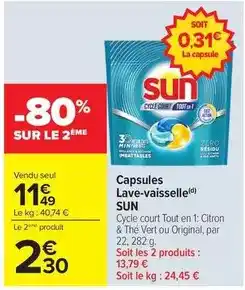 Carrefour Drive Sun - capsules lave-vaisselle offre