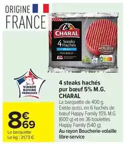 Carrefour Market Charal - 4 steaks hachés pur bœuf 5% m.g offre