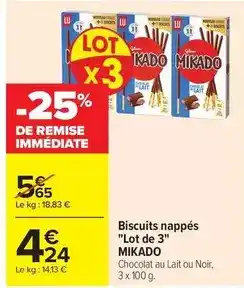 Carrefour Market Mikado - biscuits nappés lot de 3 offre