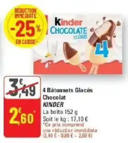 G20 4 bâtonnets glacés chocolat kinder offre