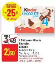 G20 Kinder - 4 bâtonnets glacés chocolat offre