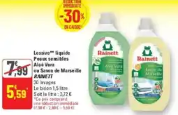 G20 Lessive liquide peaux sensibles aloe vera ou savon de marseille rainett offre